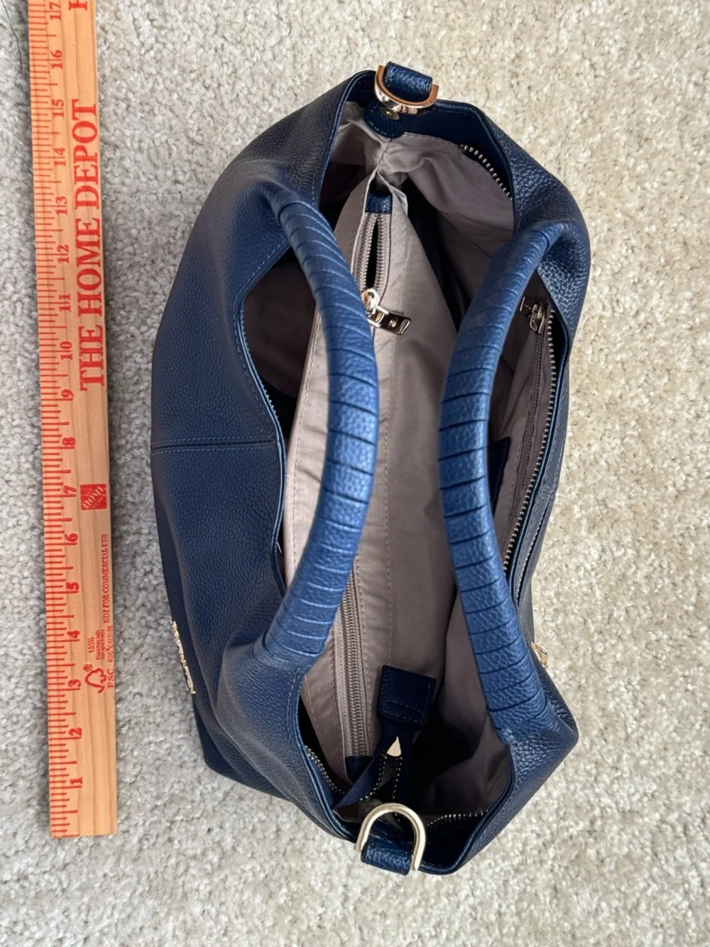 NWOT Bostanten Navy Pebbled Leather Shoulder Bag with Removable Strap - Picture 6 of 13